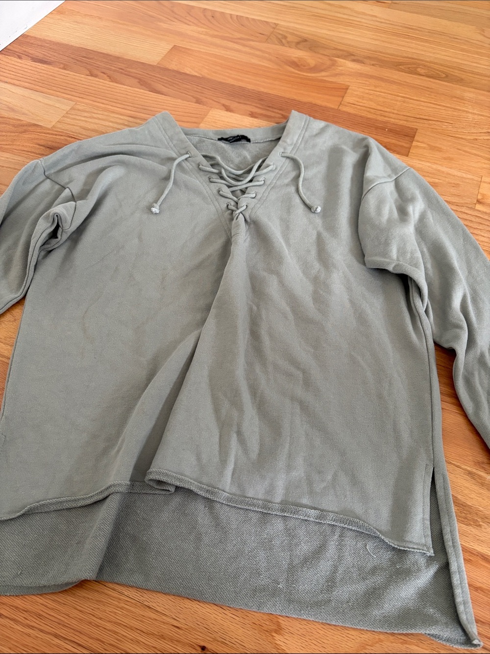 Forever 21 Men's Lace-Up Light Olive Hoodie
